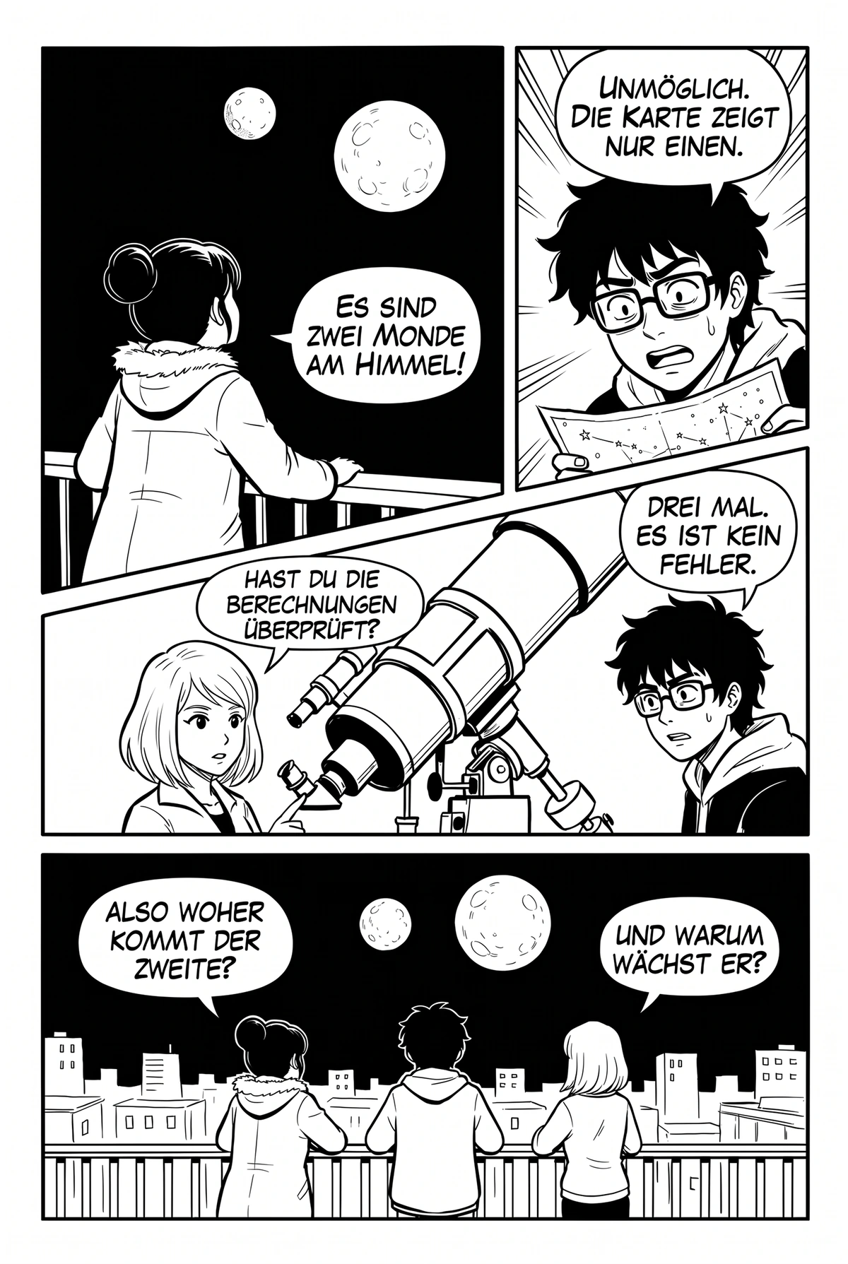 The same sci-fi manga page lettered in German
